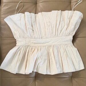 Pleated Cream Peplum Crop Top with Spaghetti Straps